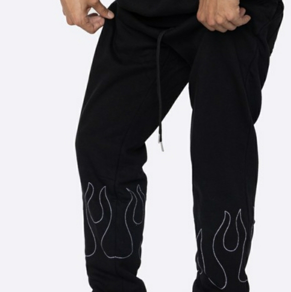 Black Hand Stitched Flame Pants - Picture 3 of 3